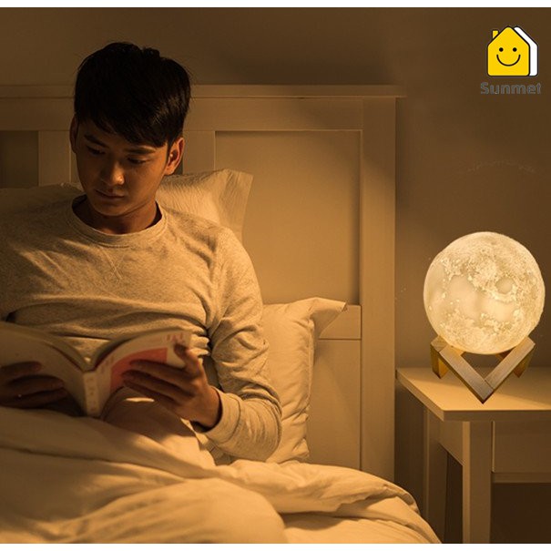 Đèn Ngủ Để Bàn Mặt Trăng Moon Light 3D 15Cm Màu Vàng Ấm Và Đa Sắc Thích Hợp Trang Trí Decor phòng ngủ