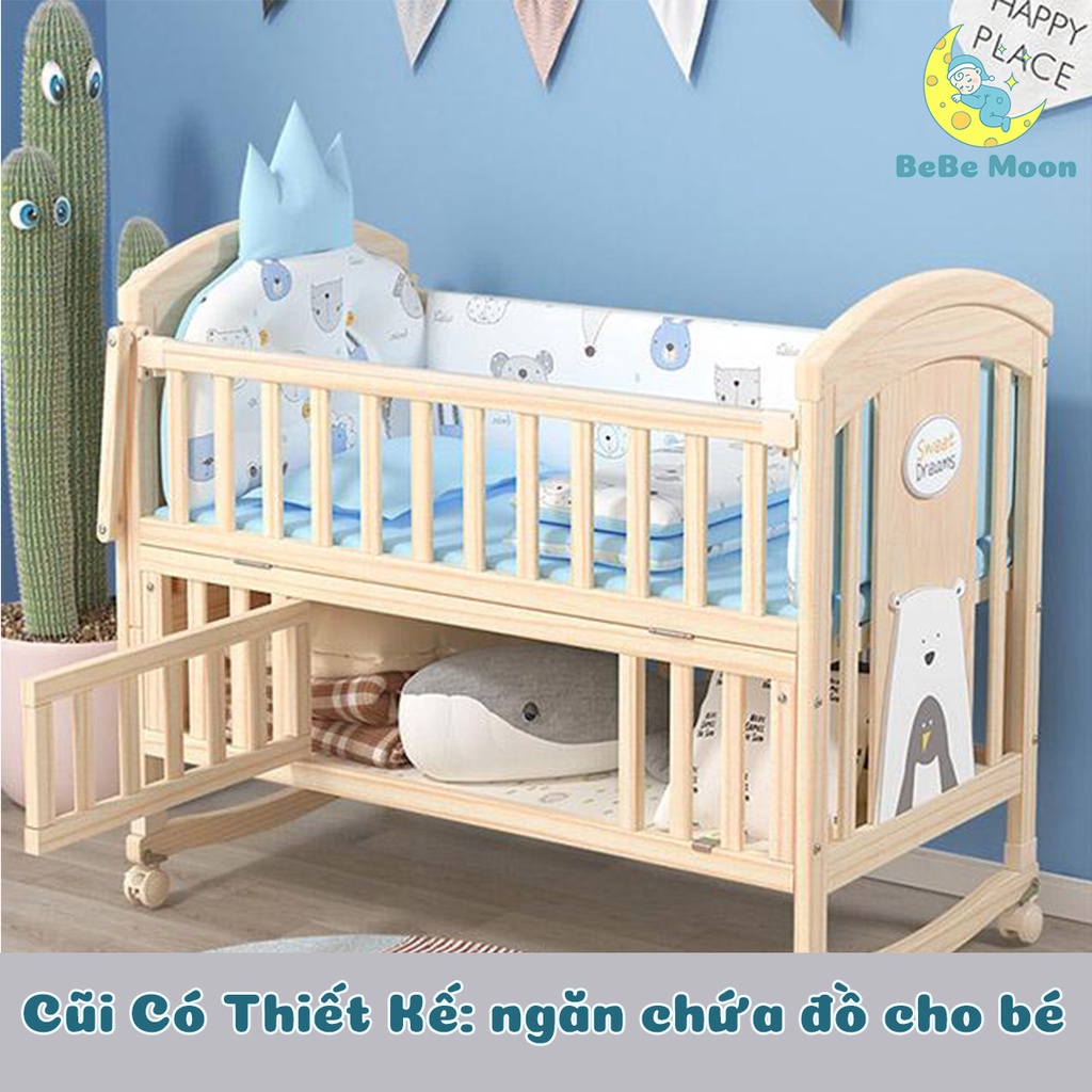 Nôi Cũi Đa Năng 6 Chế Độ BeBe Moon, Gỗ Thông Nguyên Khối Nhập Khẩu New Zealand, Bảo Hành 24 Tháng