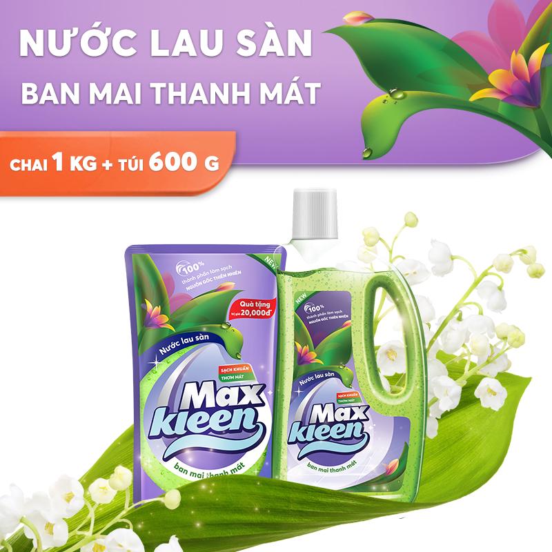 [Mã FMCGWP1 giảm 8% đơn 150K] Combo Chai Nước Lau Sàn MaxKleen 1Kg + Túi Nước Lau Sàn 600g:Ban Mai