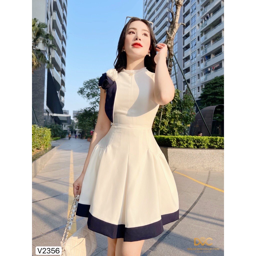 Váy trắng xòe viền xanh V2356 - LAMY87 | BigBuy360 - bigbuy360.vn