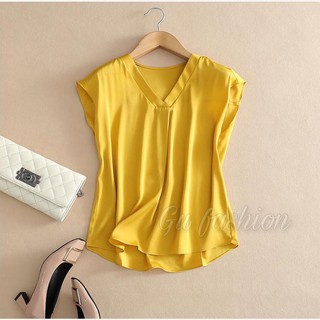 Áo lụa công sở tay chờm vai cổ V