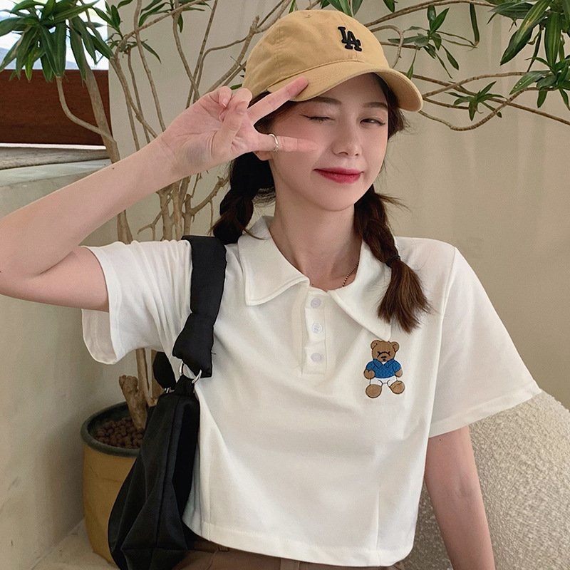 Áo crt cổ bẻ thêu hình gấu LOIX mã 1069