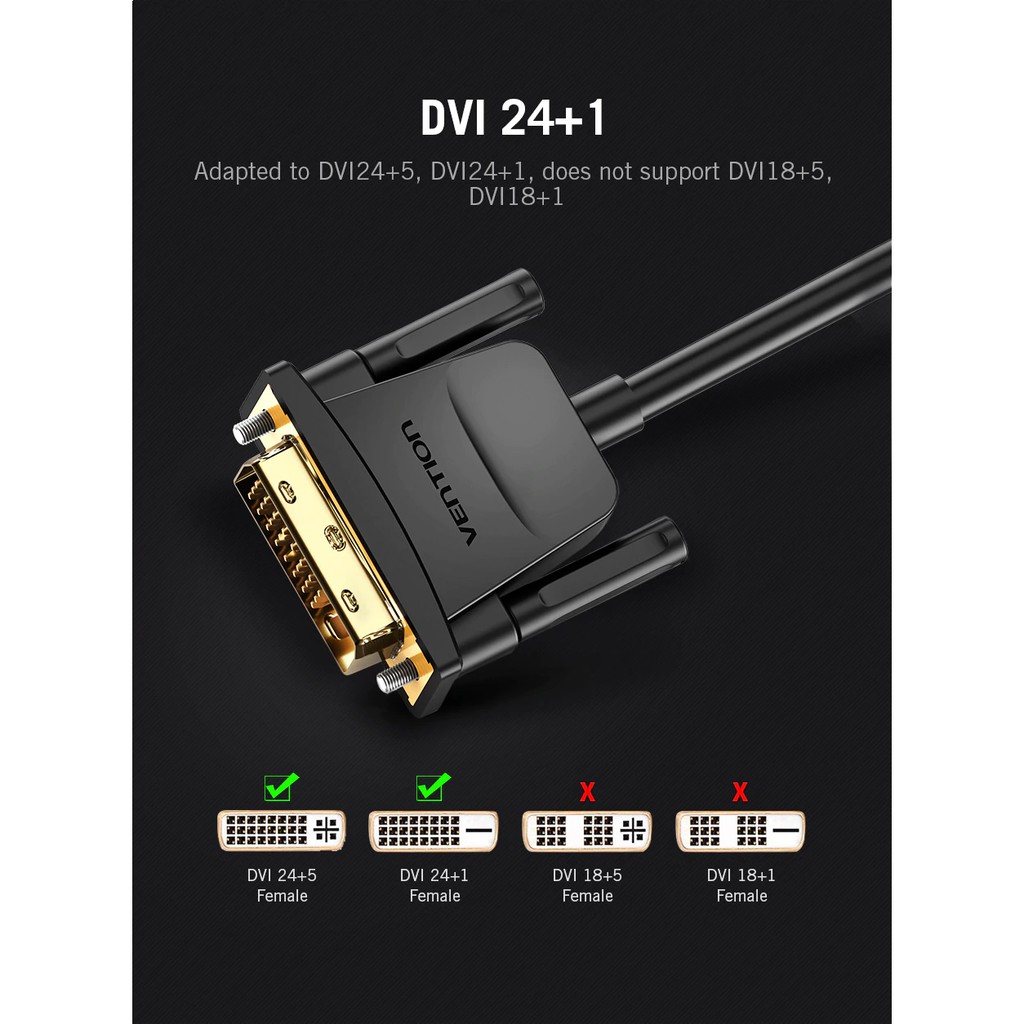 Vention 0.15M DVI 24+1 To VGA Converter Gold Plated 1080P Full HD Laptop Computer TV Monitor Projector | BigBuy360 - bigbuy360.vn