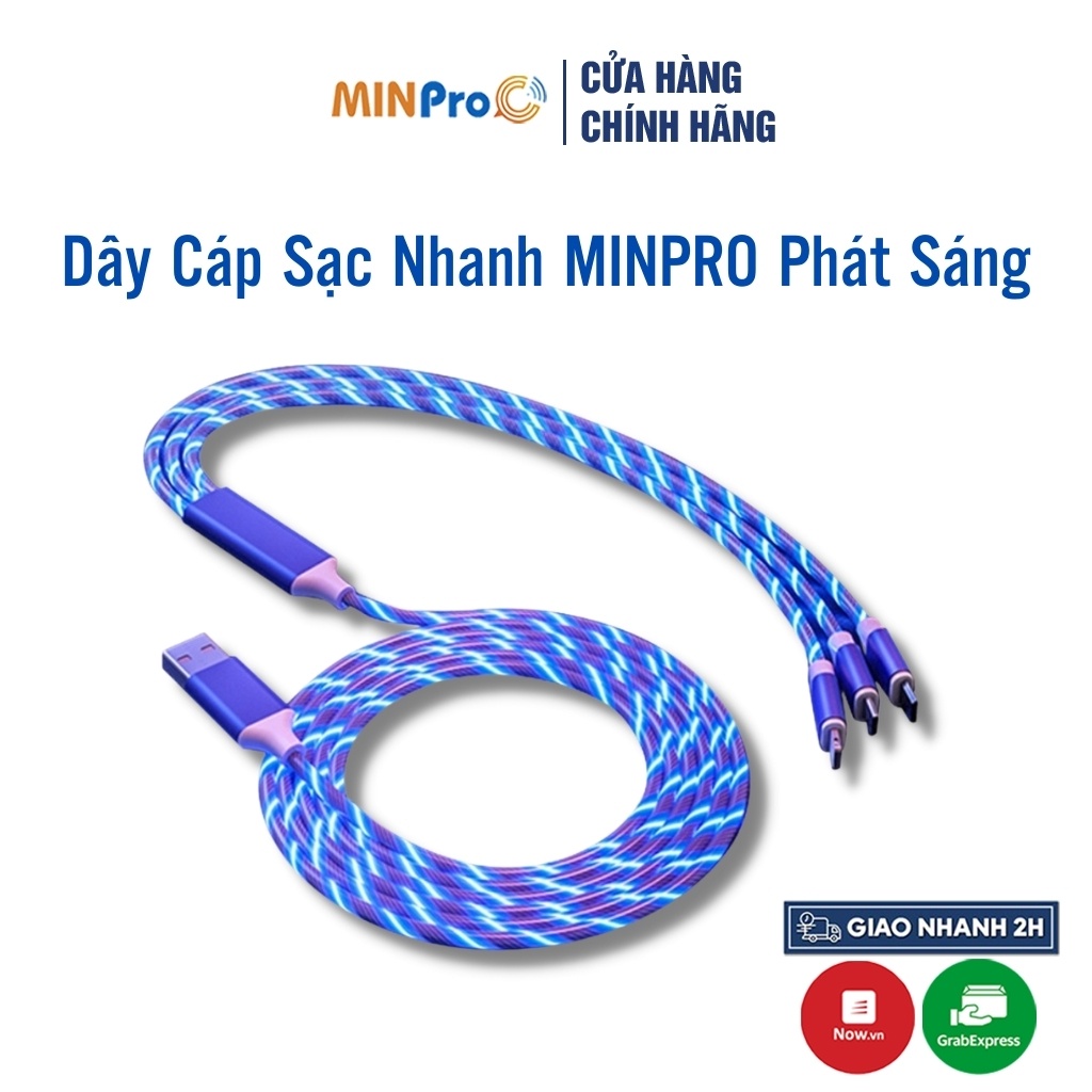 Dây cáp sạc MINPRO phát sáng đèn led hỗ trợ sạc nhanh truyền dữ liệu không gây nóng máy