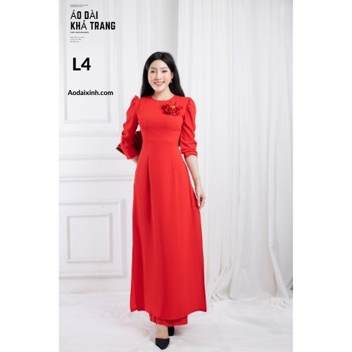 Bộ áo dài truyền thống cổ tròn tay bồng