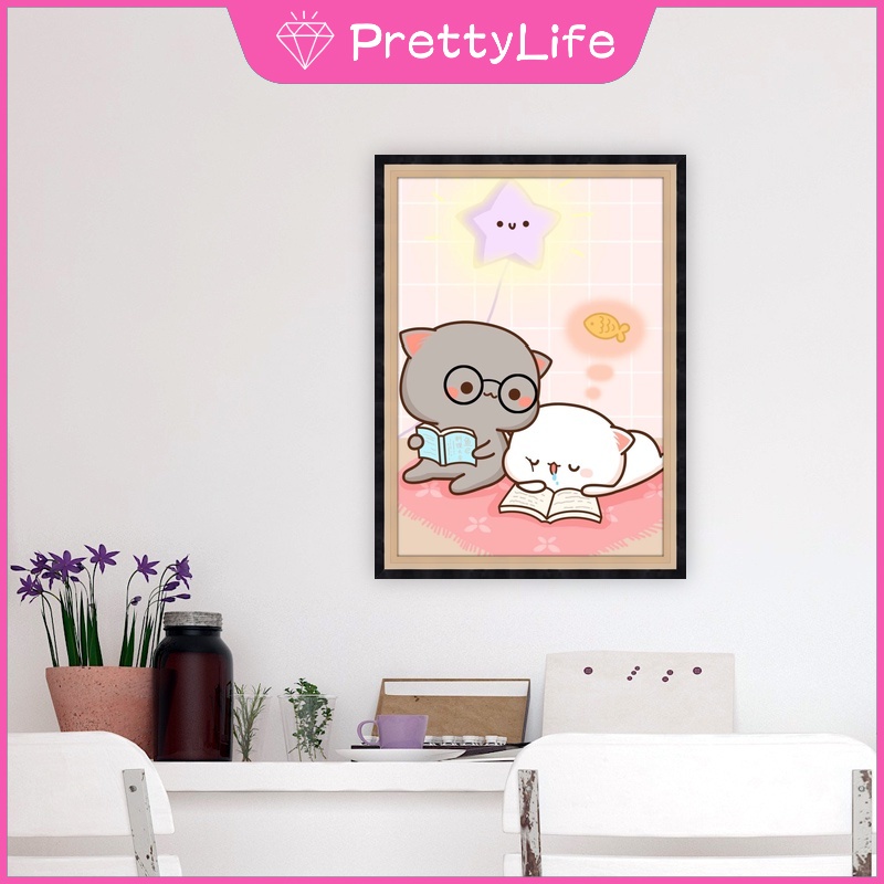 Bộ Tranh Đính Đá 5D Tự Làm 40x50cm Hình Chú Mèo Hoạt Hình Đáng Yêu Trang Trí Tường Nhà