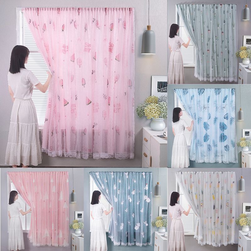 Bộ rèm treo cửa sổ kèm khóa dán và dây buộc trang trí phòng ngủ xinh xắn  Dễ Lắp Đặt Không Khoan Đục