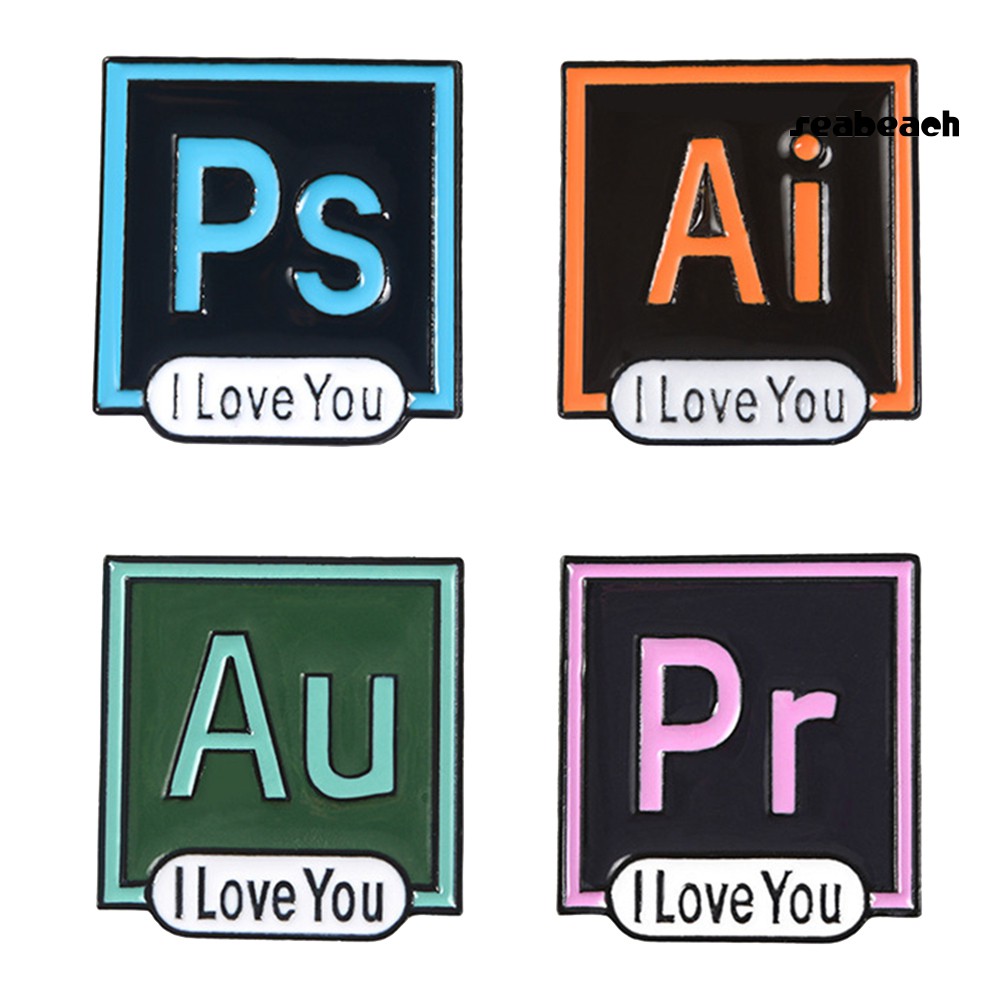 ps/PS AI PR AU Photoshop Illustrator Brooch Pin I Love You Shirt Lapel Enamel Badge