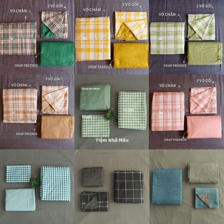 (Nhiều Mẫu Mới - Full Size ) Bộ 4 Món Chăn Ga Gối ✨ m6/m8/2m✨ Họa Tiết Basic Caro Cotton 80% Tiệm Nhà Mêu | BigBuy360 - bigbuy360.vn