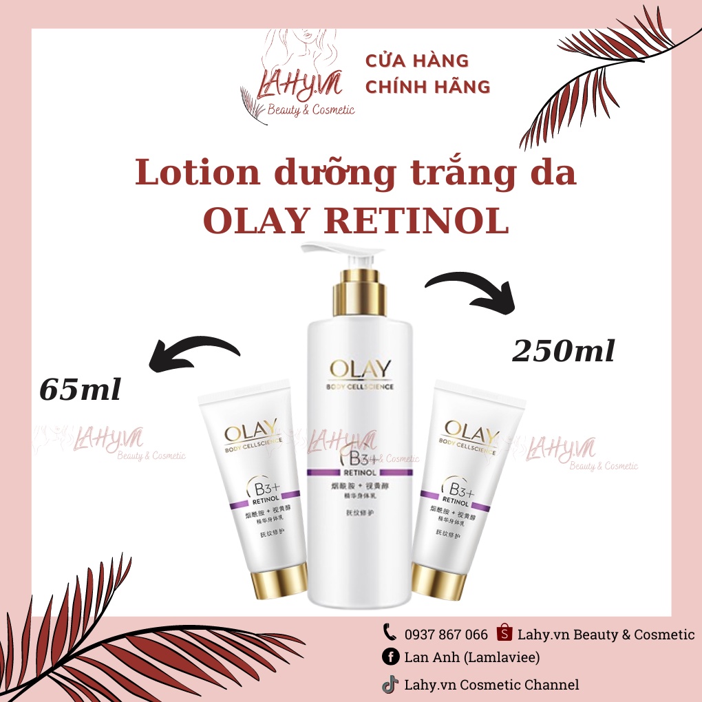 Sữa dưỡng thể Lotion Olay Retinol dưỡng ẩm, dưỡng sáng da 65ml/250ml