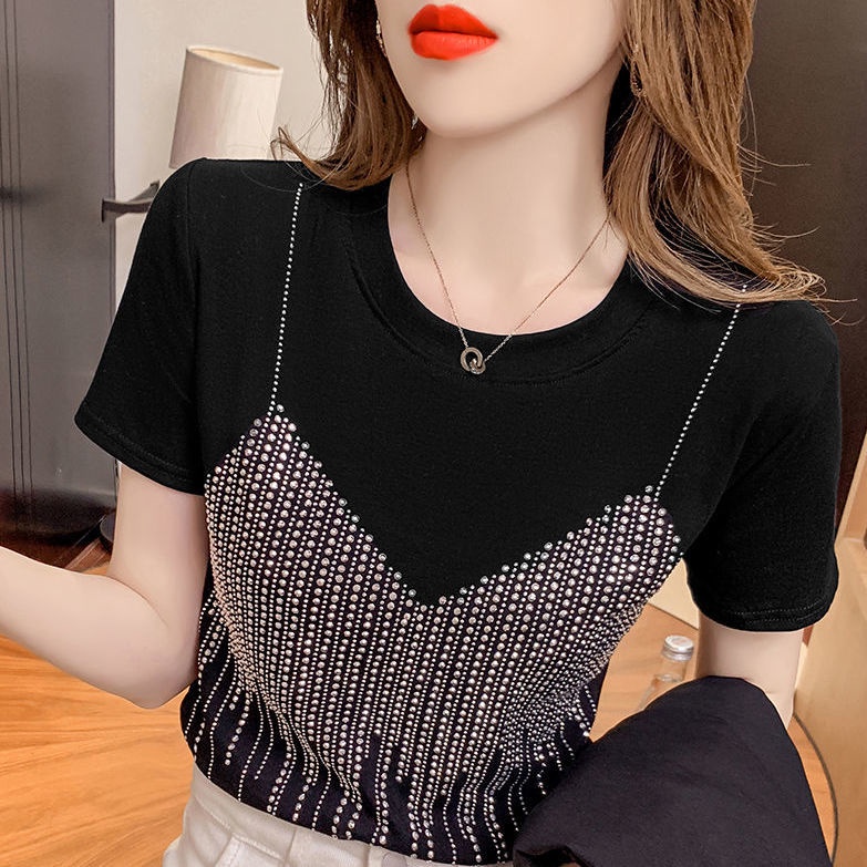 Áo Thun Đen 95% Cotton Tay Ngắn Dáng Ôm Thời Trang Mùa Hè Năng Động Cho Nữ