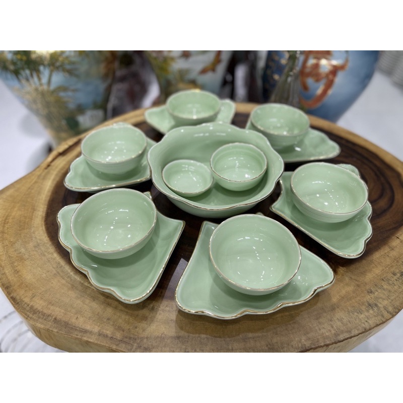 Bộ Bát Đĩa Hoa Mặt Trời Cúng Gia Tiên Sứ Bát Tràng Cao Cấp 2 Size Đựng Thức Ăn Ngày Lễ Tết Nhiều Mẫu