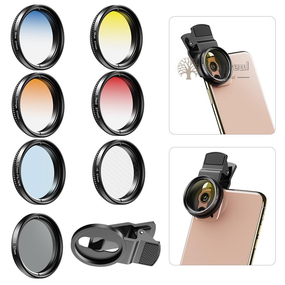 APEXEL APL-37UV-7G Professional 7in1 Phone Graduated Lens Filter Kit 37mm Grad Red Blue Yellow Orange Filters+CPL ND Star Filters Compatible with    Most Smartphones and Camera Lenses with 37mm Thread