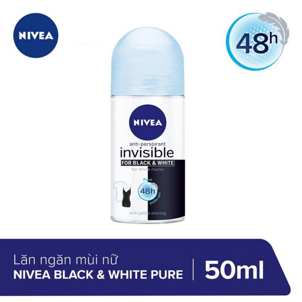 Lăn Khử Mùi Thái Lan Nivea Invisible Black and White / Ngọc Trai Pearl &amp; Beauty  giảm ố vàng áo trắng và đen 50ml