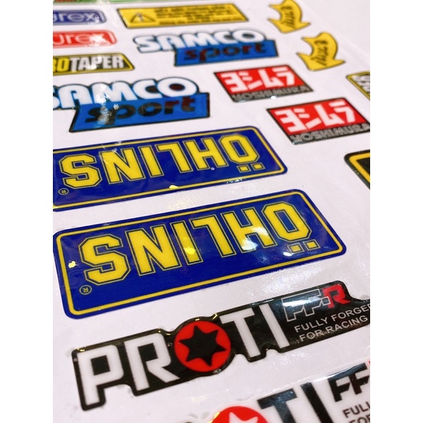 Decal tem nổi tổng hợp mẫu Ohlin samco durex mũi tên, tem chống nước dán trang trí mũ bảo hiểm laptop xe máy