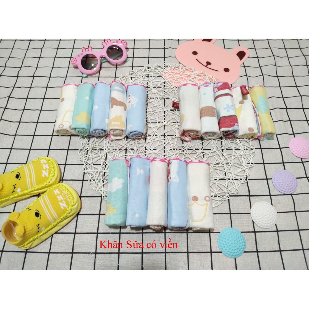 Set 5 khăn sữa rửa mặt cho bé 100 % cotton được bọc trong túi zip rất đẹp ạ