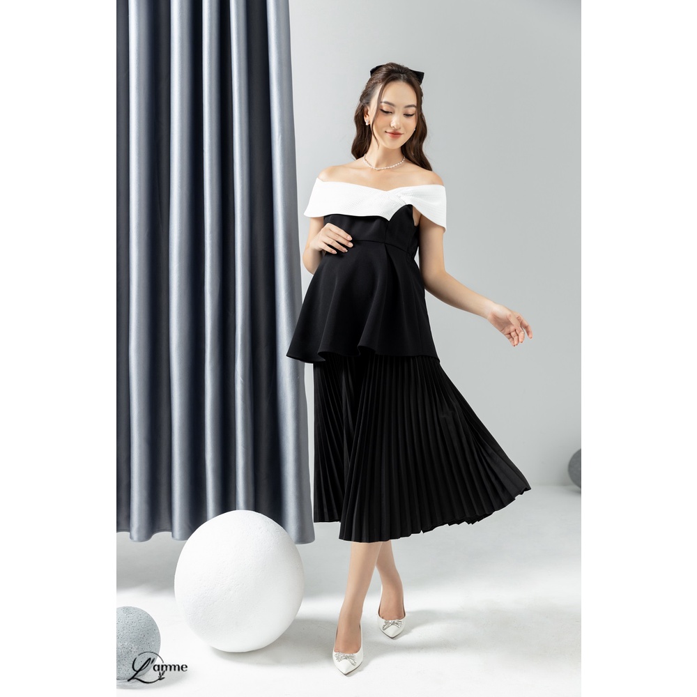 [NEW ARRIVAL] Áo bầu đen phối nơ trắng MICHIN TOP (không kèm chân váy) chất liệu cao cấp, phom cứng cáp by L'amme