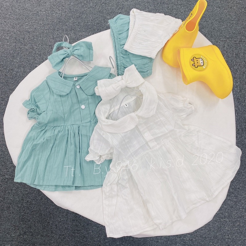 Set váy bé gái kèm quần chip và nơ đội đầu cho bé sơ sinh