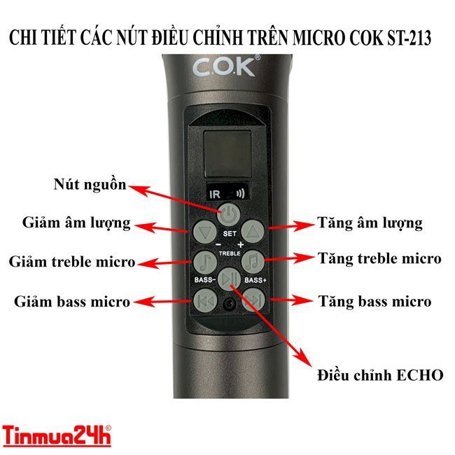 Bộ 2 micro không dây COK ST-213 đa năng cao cấp chỉnh âm [phù hợp mọi loa kéo & dàn âm ly]