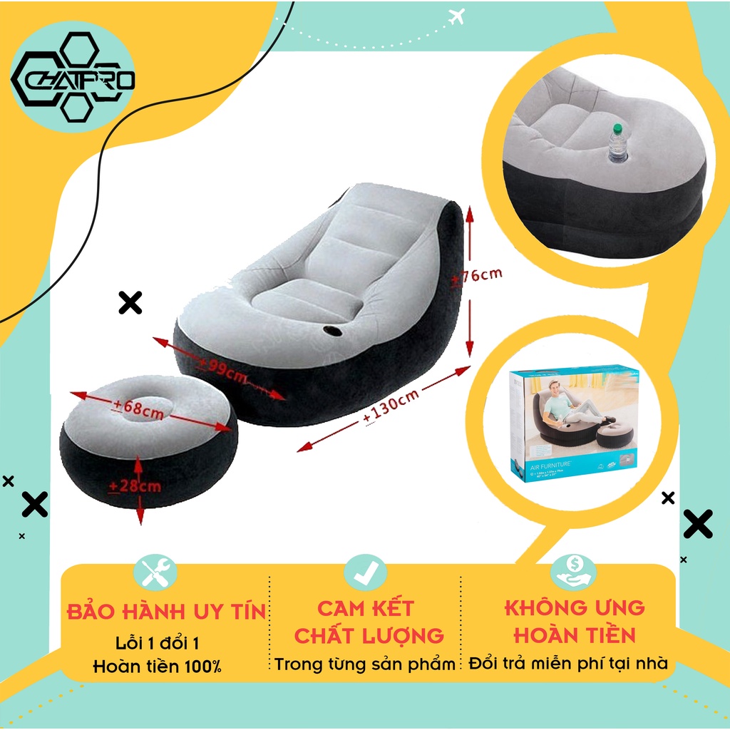 [Bảo Hành 12 Tháng] Ghế hơi tựa lưng bọc nhung cao cấp, ghế sofa bọc nhung có tay vịn tặng kèm bơm