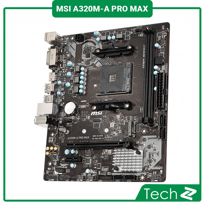 Bo mạch chủ MSI A320M-A PRO MAX (AMD A320, Socket AM4, m-ATX, 2 khe RAM DDR4)