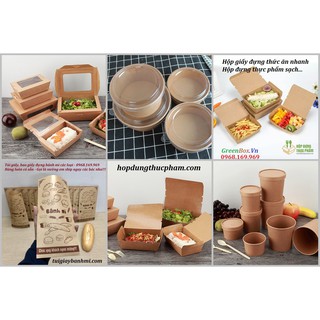 Tặng mã 50K - Combo 100 Hộp đựng thức ăn nhanh bằng giấy có nắp đậy, đựng cơm vp, bánh ngọt, đồ ăn - Giá gốc tận xưởng