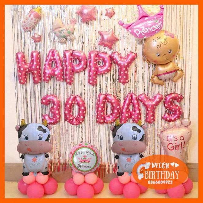 Set Trang Trí Sinh Nhật TUỔI TRÂU Cho Bé Gái, Bóng Y Hình Tặng Kèm Đồ Bơm Băng Dính Bóng