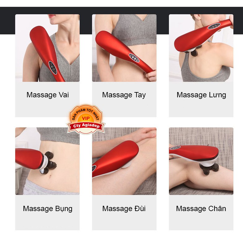 Máy matxa cầm tay Đa năng - Tặng 7 đầu Massage mọi vùng cổ vai gáy lưng chân tay v.v (Màu Vàng hoặc Màu Đỏ)