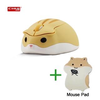 Combo Chuột Hamster 3D 1600 DPI 2.4GHz Không Dây Họa Tiết Hoạt Hình Dễ Thương Cho Laptop/Máy Tính