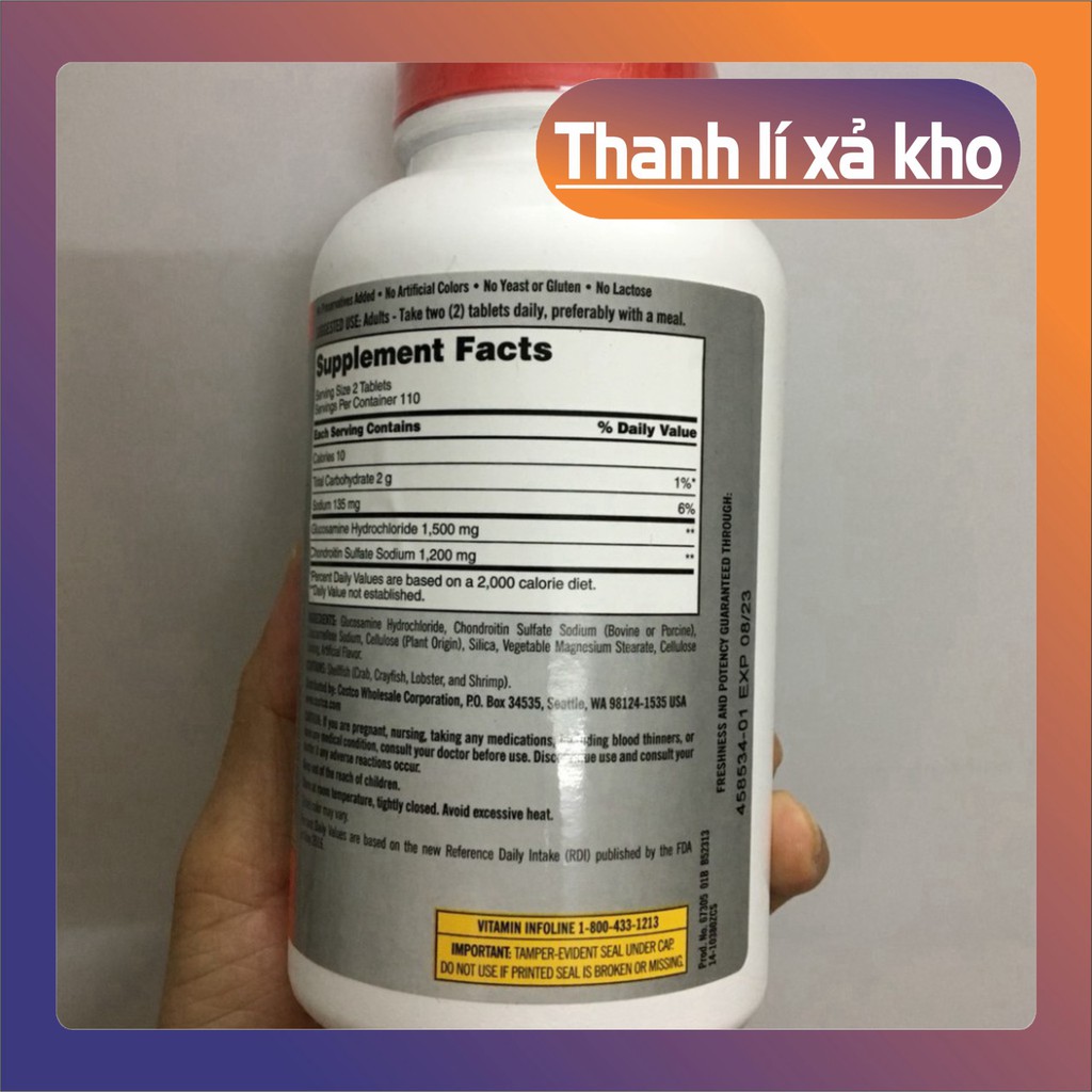 XẢ KHO HÀNG 50% Viên uống Glucosamine 1500mg & chondroitin 1200mg 220 viên - Glucosamin Kirkland XẢ KHO HÀNG 50%