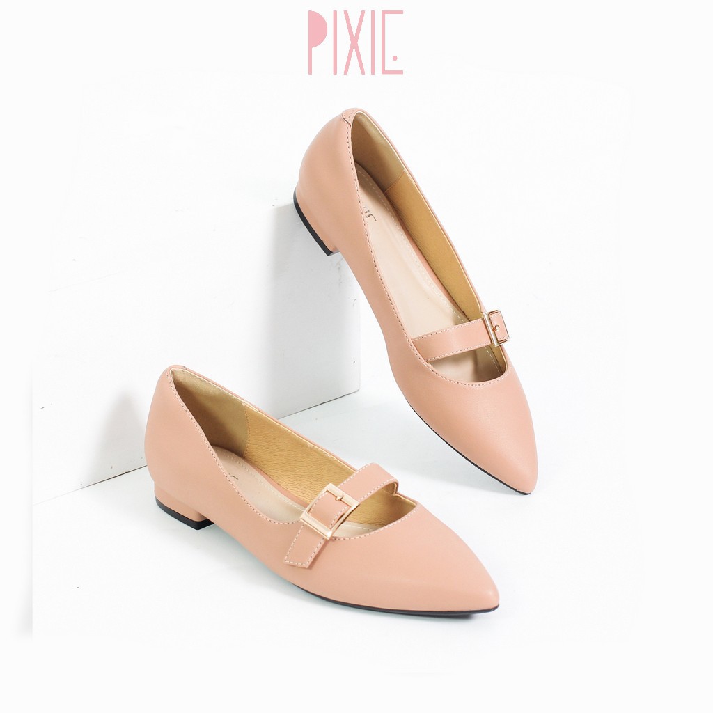 Giày Búp Bê Bệt Quai Ngang Mũi Nhọn Màu Đen Pixie X458