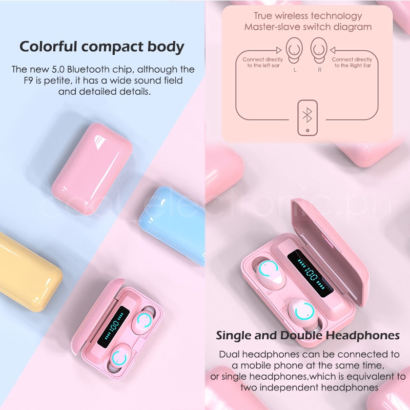 Tai Nghe Bluetooth 5.0 Không Dây F9-9 Màu Sắc Macaron | BigBuy360 - bigbuy360.vn