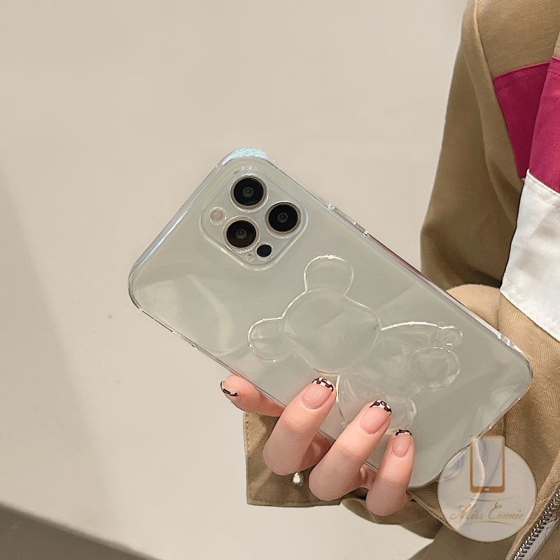 Ốp Điện Thoại TPU Mềm Trong Suốt Hình Gấu 3D Cho iPhone 11 7 + 8 + 6 6s + XR 7 8 12 13 Pro MAX 14 + 14 Pro MAX 11Pro MAX X XS MAX SE 2020