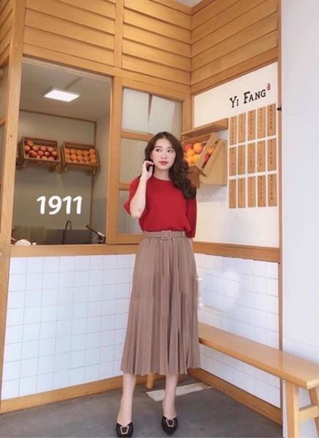 Chân váy xếp li nhũ kèm đai hàng Quảng Châu | BigBuy360 - bigbuy360.vn