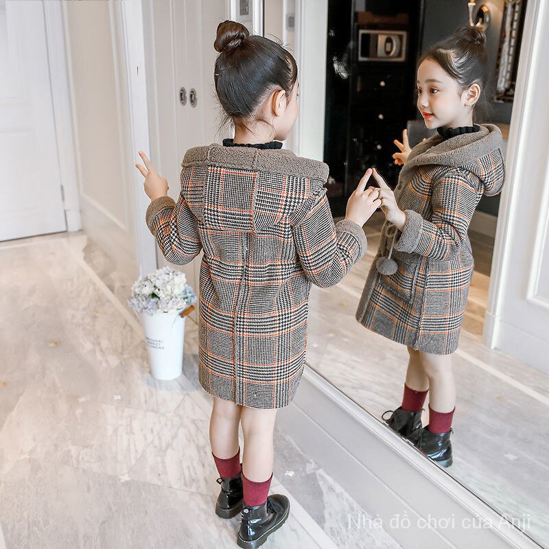 Autumn And Winter Girl Plus Velvet Kids Autumn Long Windbreaker Jacket