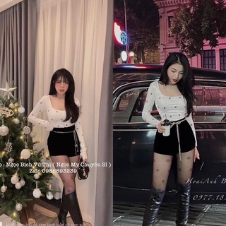 Set Bộ Áo Body Chữ Mix Quần Nhung Cạp Cao Sang Chảnh Có Ảnh Thật Kèm Video