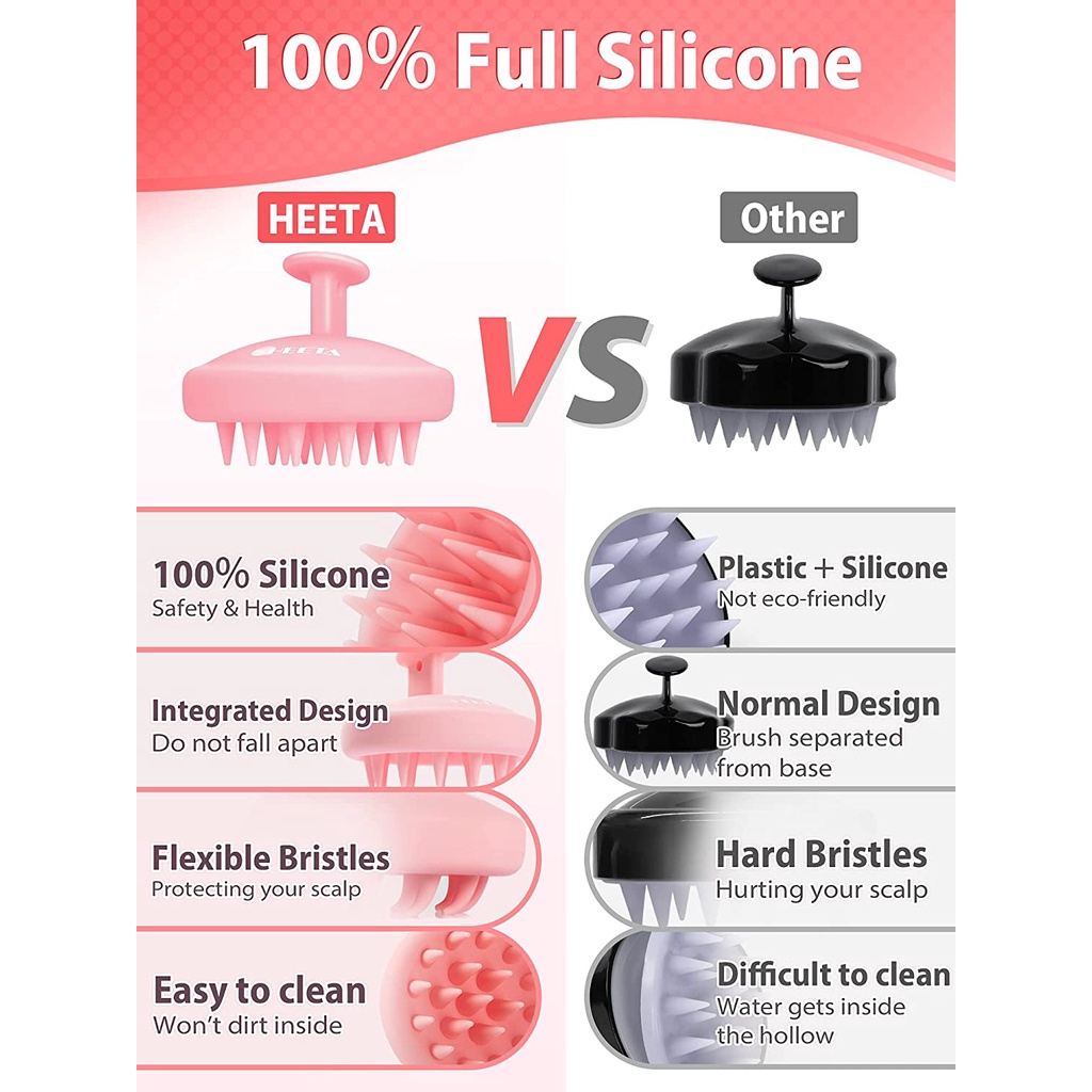 Lược gội đầu HEETA full SILICONE nguyên khối cao cấp nhất