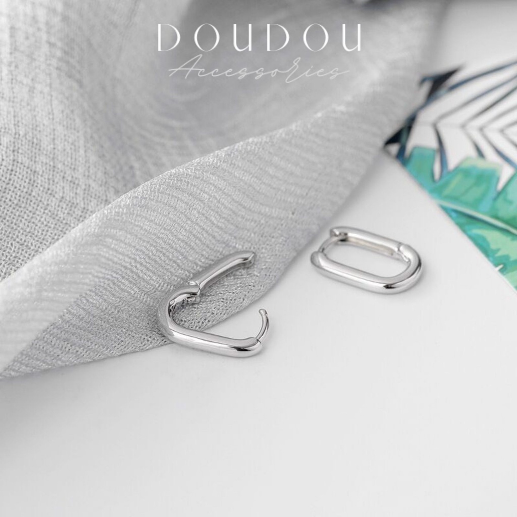 Bông tai nữ hình chữ nhật DOUDOU Khuyên tai nữ phong cách Hàn Quốc cá tính mạ vàng 14k thời trang EH005
