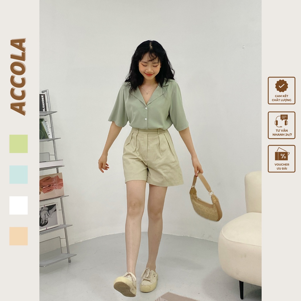 Áo sơ mi nữ tay ngắn freesize hàn quốc cổ vest by Accola Made 0508