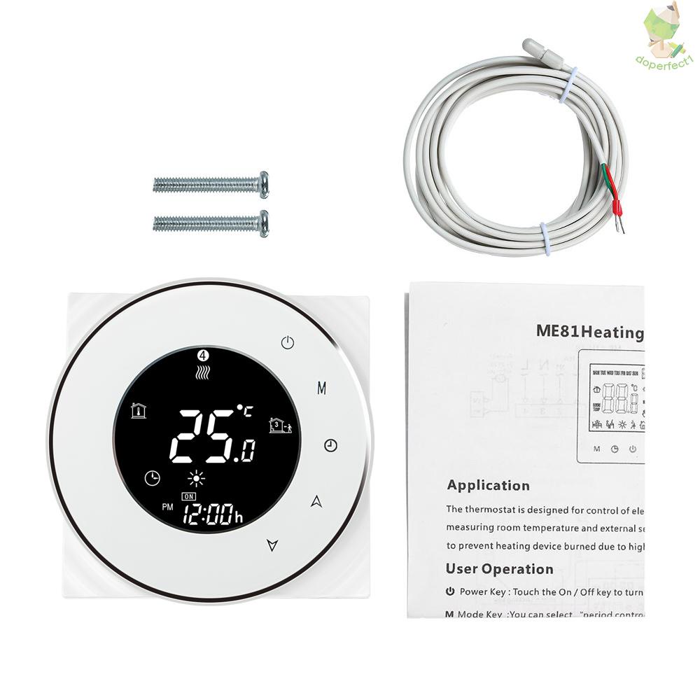 THP6000-UHPW Electric Heating Thermostat Smart WiFi Digital Temperature Controller Tuya/SmartLife APP Control Backlit LCD Display Programmable Voice Control Compatible with Amazon Echo/Google Home/Tmall Genie/IFTTT 16A AC95-240V