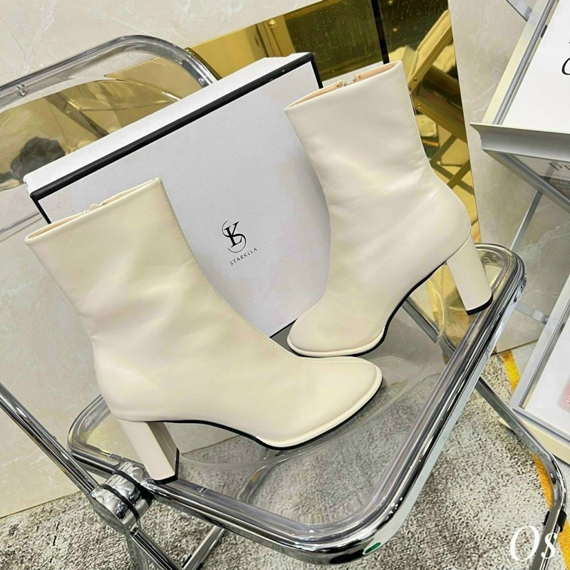 QCCC - Boot Cao Gót Mũi Nhọn Duy Nhất Màu Trắng Basic Siêu Dễ Phối Đồ Hàng Đẹp Loại 1