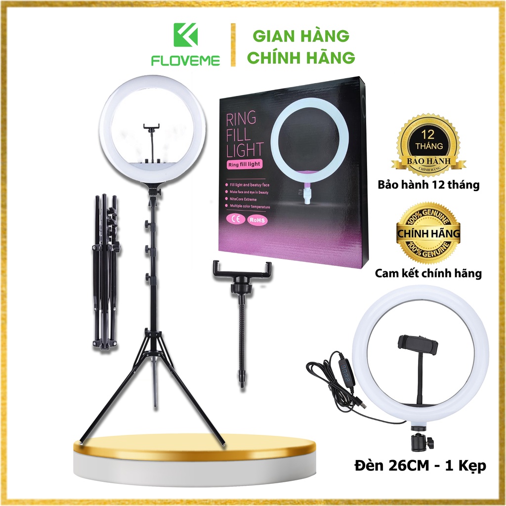 Đèn livestream Floveme cao cấp siêu sáng, chân 2m1, Size đèn 26 36 45 Hỗ Trợ Chụp Ảnh Make up, quay tiktok, bán hàng