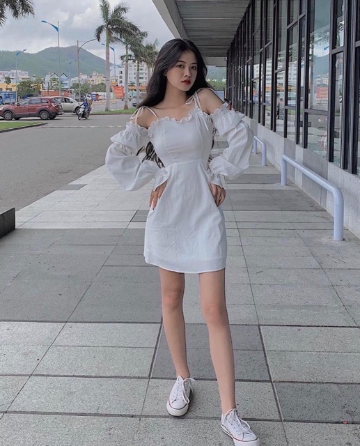 ✨Đầm Rớt Vai Tay Bo ( Có Đệm Ngực) | BigBuy360 - bigbuy360.vn