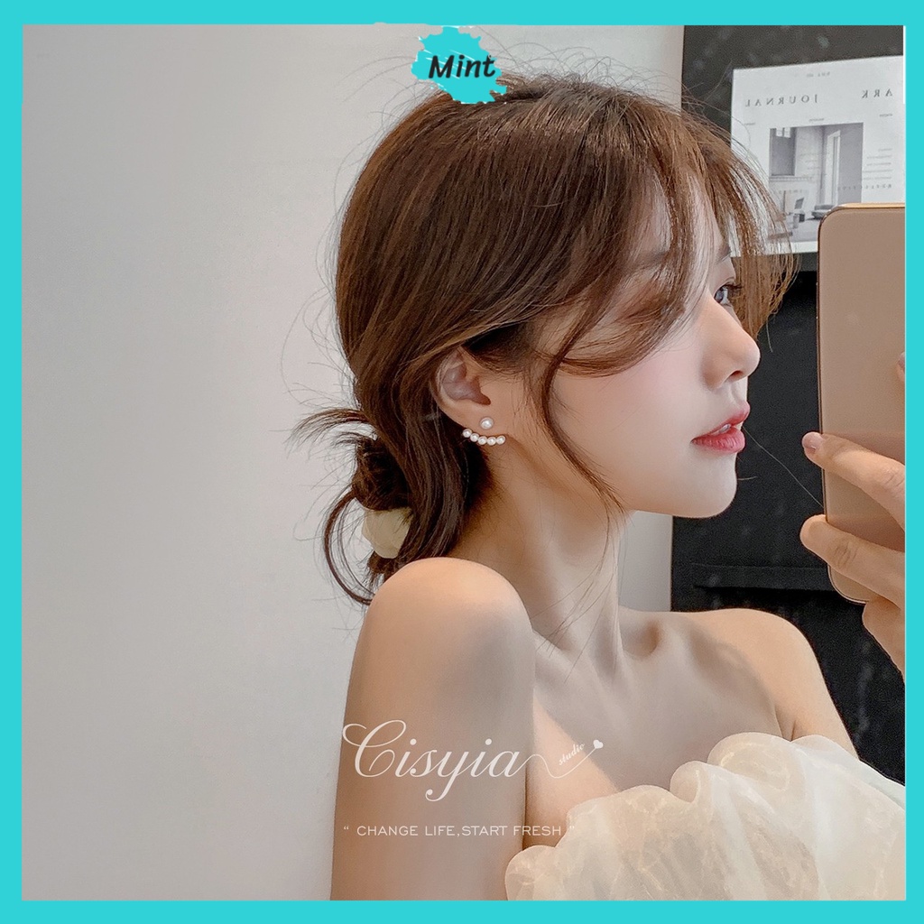 Bông Tai Nữ ❤️KHÔNG GÂY DỊ ỨNG❤️ Khuyên Tai Ngọc Trai Nhân Tạo Cong  Kiểu Hàn Quốc Chất Liệu Hợp Kim Mạ Bạc