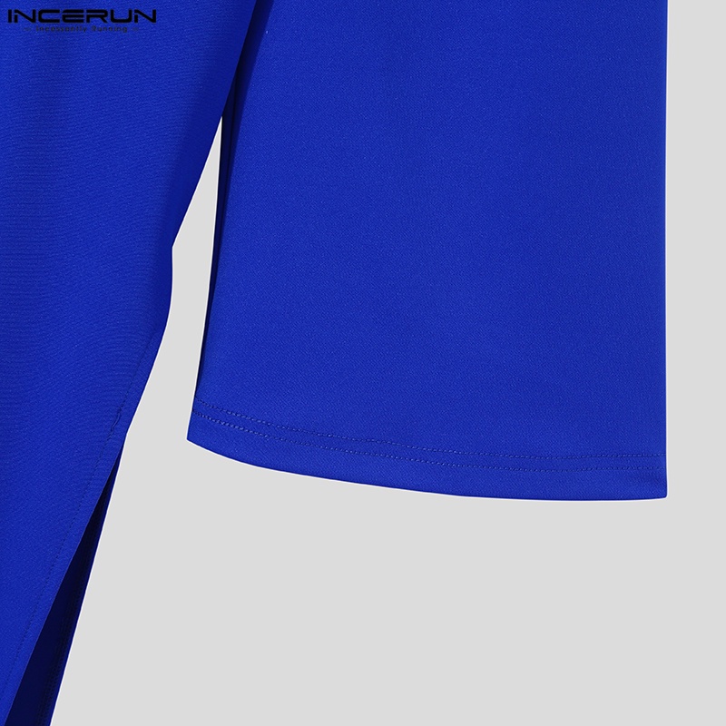 Áo choàng kaftan Incerun dài tay cổ chữ V màu trơn sành điệu cho nam phong cách Hồi giáo