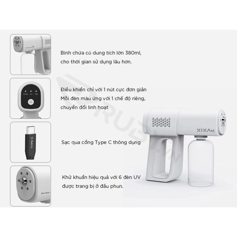 [Chính hãng] Súng Xịt Cồn Khử Khuẩn Xịt Khử Trùng Phun khuẩn Nano K5 Pro Chính Hãng