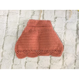 Áo yếm len móc bikini hồng đất mặc đi biển mới nhất