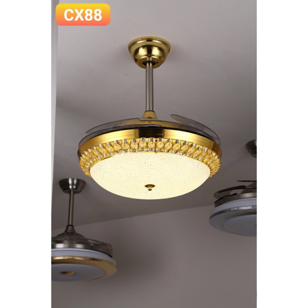 Đèn quạt trần trên nhà CX90 lõi đồng 4 cánh, kèm LED , có khá nhiều vận tốc gió Tặng Móc cao su thiên nhiên treo quạt [