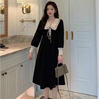 VÁY MIDI CỔ SEN PHỐI BÈO (KHÁCH IB TRƯỚC KHI MUA GIÚP SHOP Ạ)