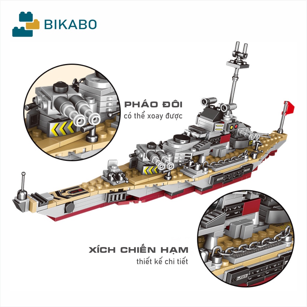 Đồ chơi lắp ráp mô hình tàu chiến, mô hình lắp ráp thuyền chiến 502 chi tiết cho bé, BIKABO